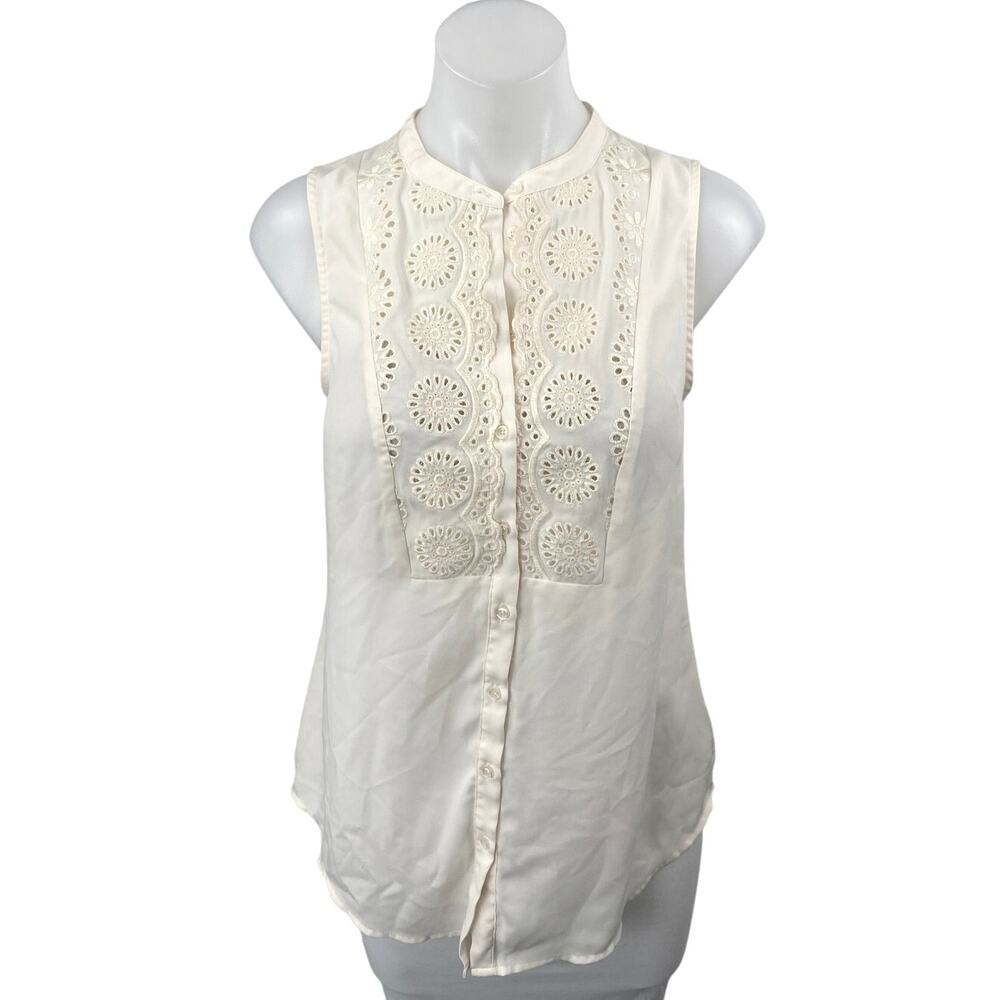 Anthropologie Maeve Marguerite Cream White Eyelet Sleeveless Tank Blouse Top 4